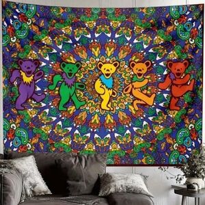 Colorful Dancing Bears Tapestry Grateful Dead Sheet Art